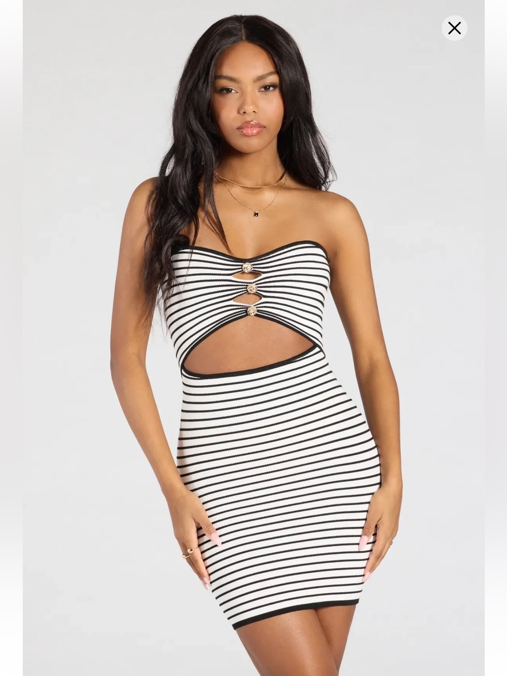 Windsor | NWT Stripe Strapless Cutout Bandage Mini | Size M | Gold Detail 🖤